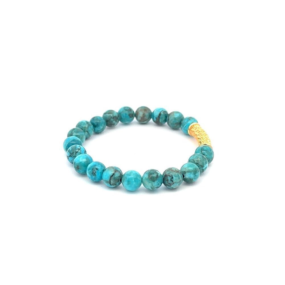 18K Gold Tube Lucky Charm Bracelet Gemstones December Birthstones Turquoise 6mm - Picture 5 of 5